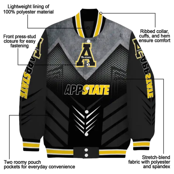 appalachian state mountaineers arrow layer black varsity jacket new arrival.webp