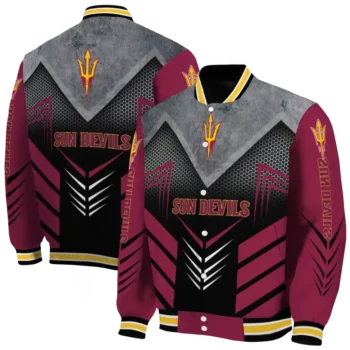 arizona state sun devils arrow layer maroon black varsity jacket fashion forward.webp
