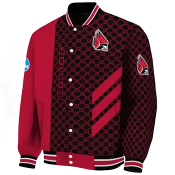 ball state cardinals triple side stripes red black varsity jacket best selling.webp