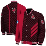 ball state cardinals triple side stripes red black varsity jacket best selling.webp