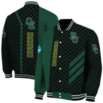 baylor bears triple side stripes green black varsity jacket fashion forward.webp