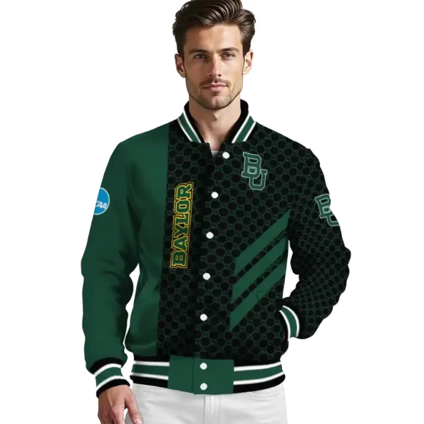 baylor bears triple side stripes green black varsity jacket high quality.webp