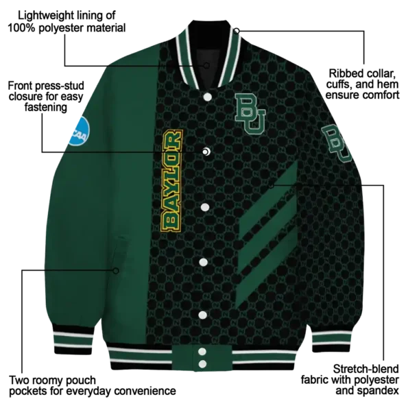 baylor bears triple side stripes green black varsity jacket new arrival.webp