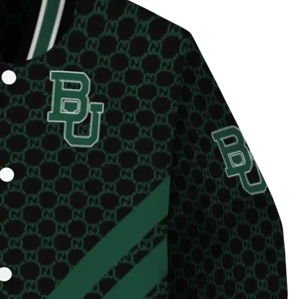 baylor bears triple side stripes green black varsity jacket premium grade.webp