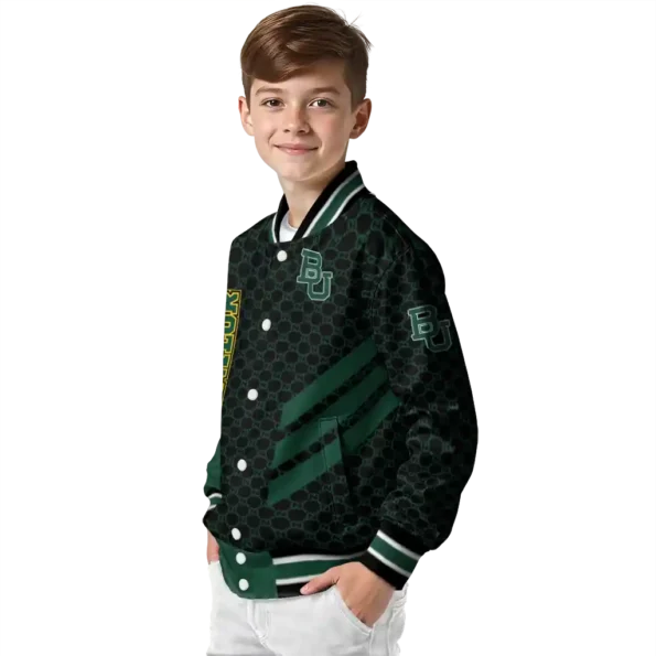 baylor bears triple side stripes green black varsity jacket trendy.webp