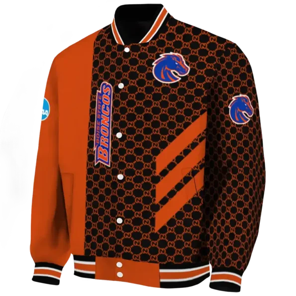 boise state broncos triple side stripes orange black varsity jacket best selling.webp