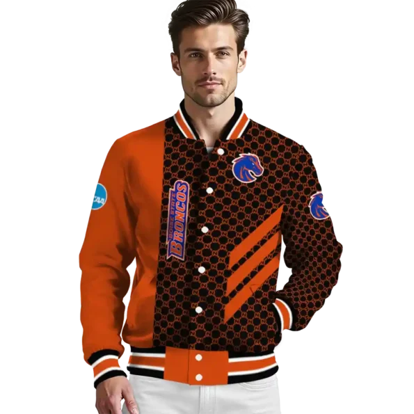 boise state broncos triple side stripes orange black varsity jacket high quality.webp