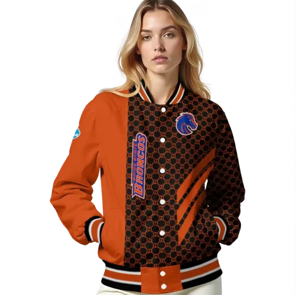 boise state broncos triple side stripes orange black varsity jacket latest model.webp