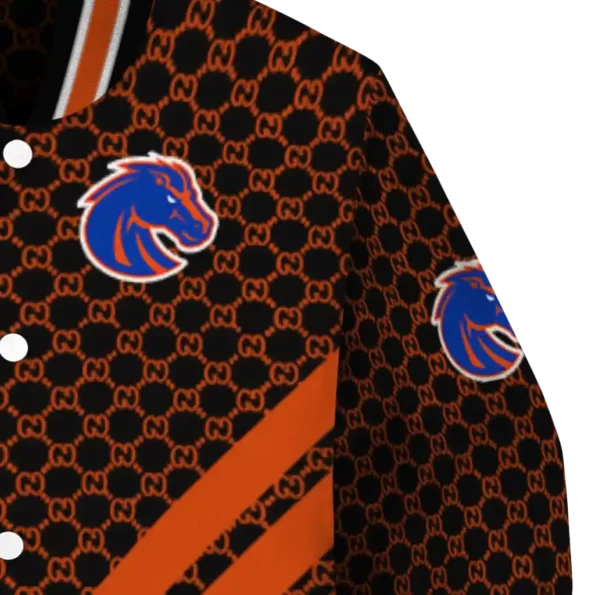 boise state broncos triple side stripes orange black varsity jacket premium grade.webp