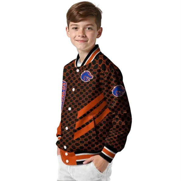 boise state broncos triple side stripes orange black varsity jacket trendy.webp