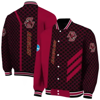 boston college eagles triple side stripes maroon black varsity jacket fashion forward.webp