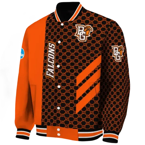 bowling green falcons triple side stripes orange black varsity jacket best selling.webp