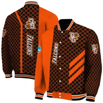bowling green falcons triple side stripes orange black varsity jacket fashion forward.webp
