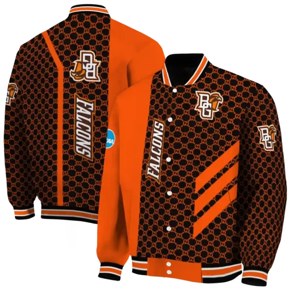 bowling green falcons triple side stripes orange black varsity jacket fashion forward.webp