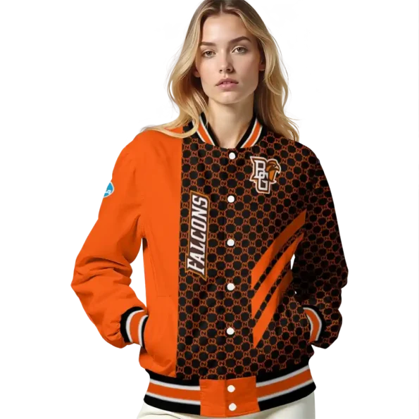 bowling green falcons triple side stripes orange black varsity jacket latest model.webp