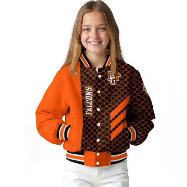 bowling green falcons triple side stripes orange black varsity jacket top rated.webp