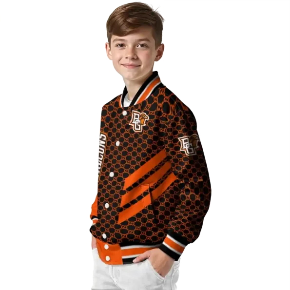 bowling green falcons triple side stripes orange black varsity jacket trendy.webp