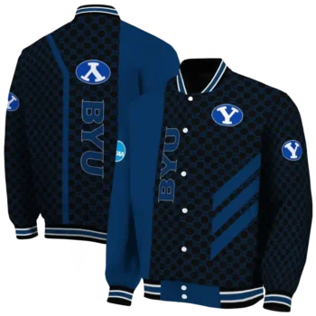 byu cougars triple side stripes blue black varsity jacket fashion forward.webp