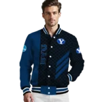 byu cougars triple side stripes blue black varsity jacket best selling.webp