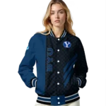 byu cougars triple side stripes blue black varsity jacket best selling.webp