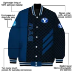 byu cougars triple side stripes blue black varsity jacket best selling.webp