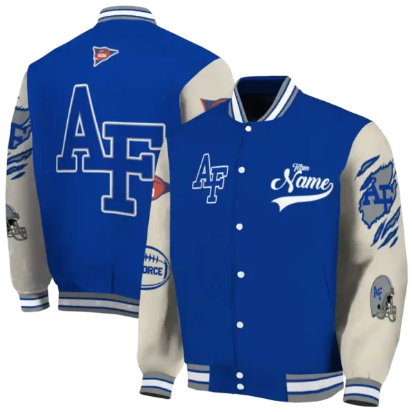 custom air force falcons wildcat pawprint blue nude varsity jacket fashion forward.webp