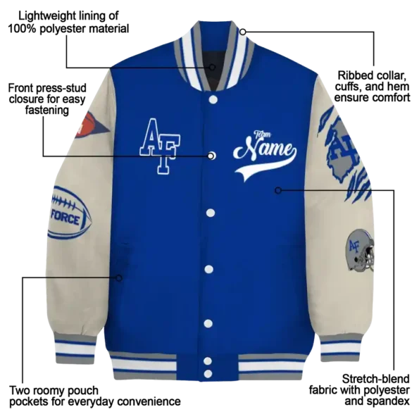 custom air force falcons wildcat pawprint blue nude varsity jacket new arrival.webp