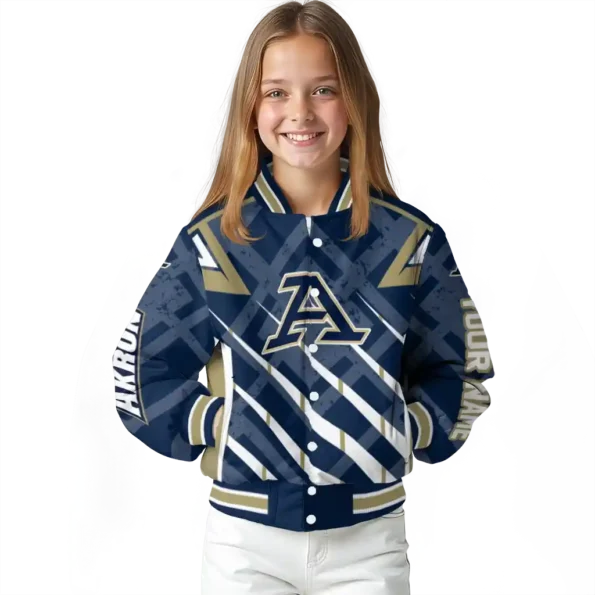 custom akron zips chevron angles blue varsity jacket top rated.webp