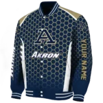 custom akron zips hexagon grid blue varsity jacket best selling.webp
