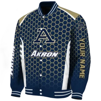 custom akron zips hexagon grid blue varsity jacket best selling.webp
