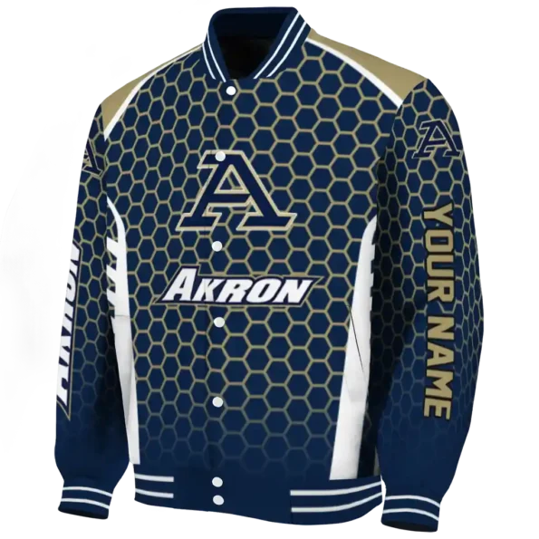 custom akron zips hexagon grid blue varsity jacket best selling.webp