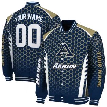 custom akron zips hexagon grid blue varsity jacket fashion forward.webp