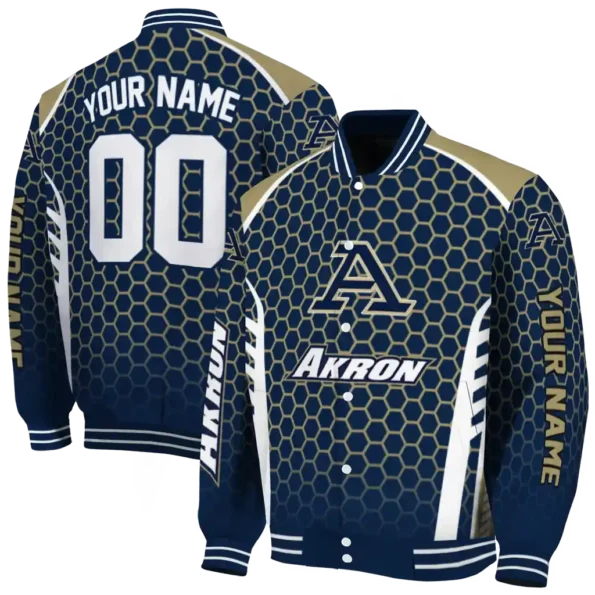 custom akron zips hexagon grid blue varsity jacket fashion forward.webp