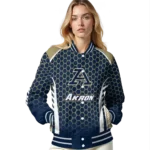custom akron zips hexagon grid blue varsity jacket best selling.webp