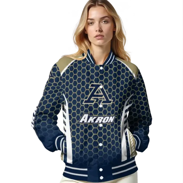 custom akron zips hexagon grid blue varsity jacket latest model.webp