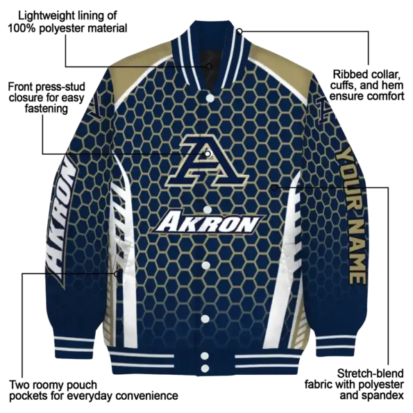 custom akron zips hexagon grid blue varsity jacket new arrival.webp