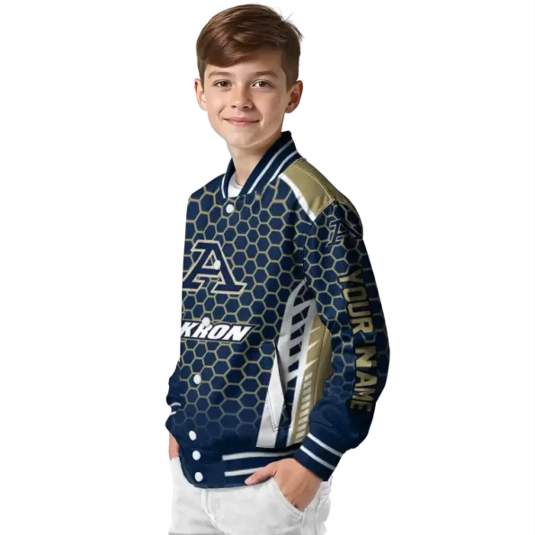 custom akron zips hexagon grid blue varsity jacket trendy.webp