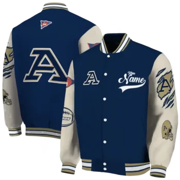 custom akron zips wildcat pawprint blue nude varsity jacket fashion forward.webp