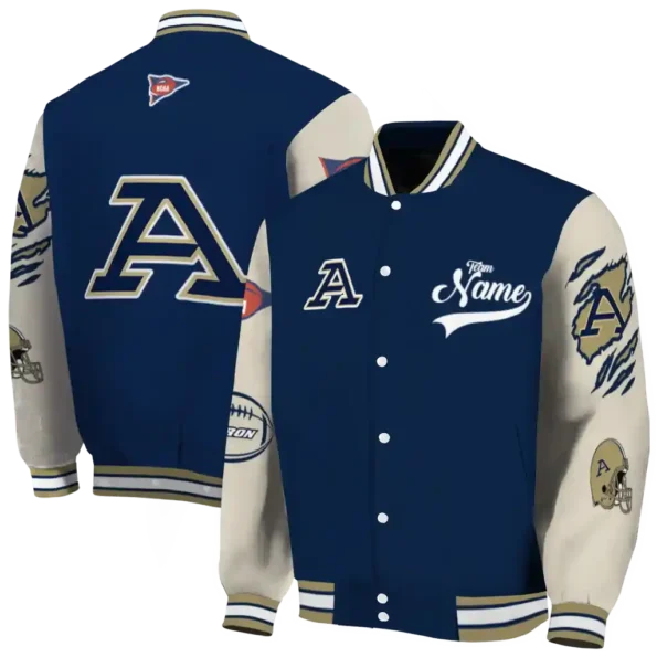 custom akron zips wildcat pawprint blue nude varsity jacket fashion forward.webp