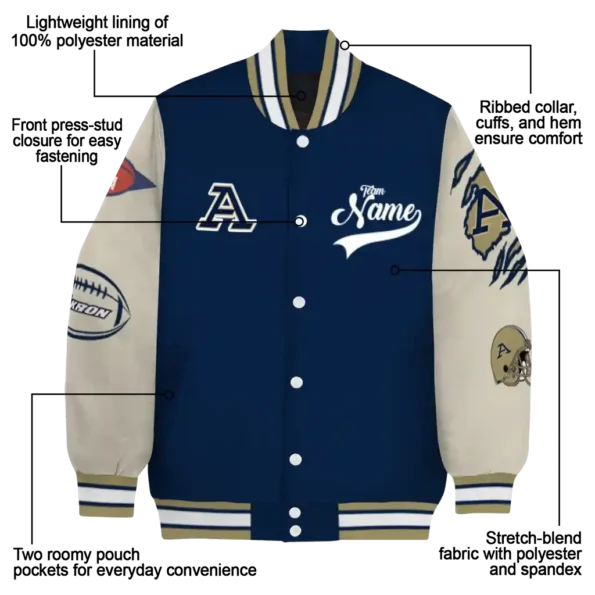 custom akron zips wildcat pawprint blue nude varsity jacket new arrival.webp
