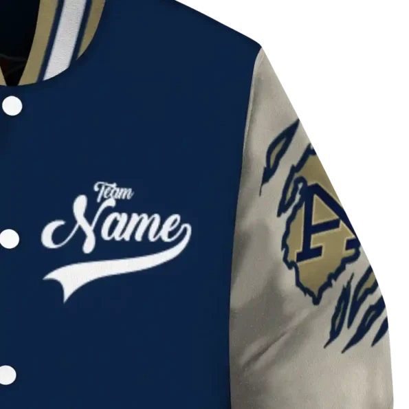 custom akron zips wildcat pawprint blue nude varsity jacket premium grade.webp
