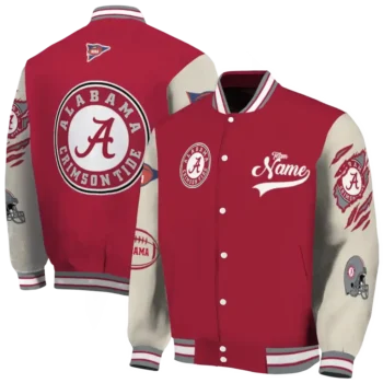 custom alabama crimson tide wildcat pawprint crimson nude varsity jacket fashion forward.webp