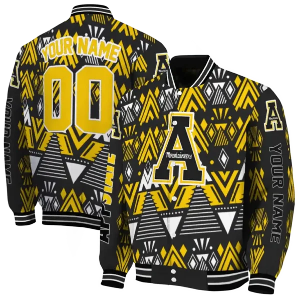 custom appalachian state mountaineers pyramid shapes black varsity jacket fashion forward.webp