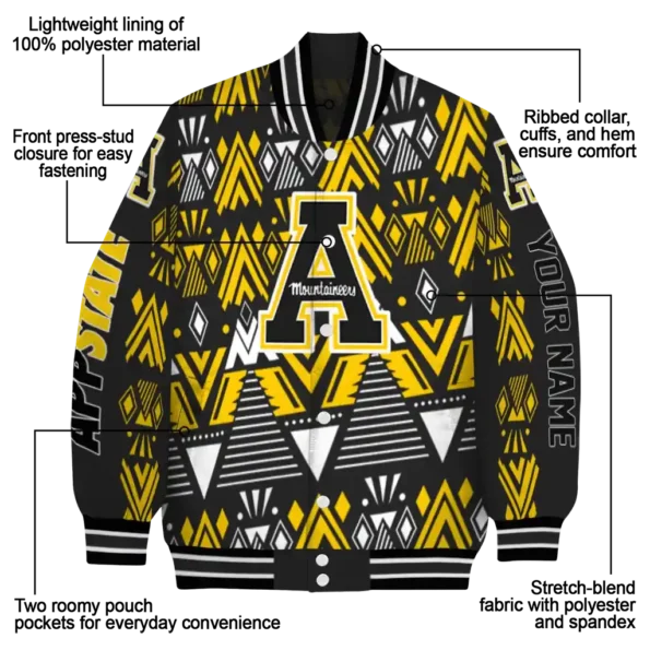 custom appalachian state mountaineers pyramid shapes black varsity jacket new arrival.webp