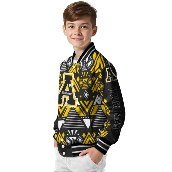 custom appalachian state mountaineers pyramid shapes black varsity jacket trendy.webp