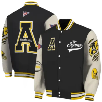 custom appalachian state mountaineers wildcat pawprint black nude varsity jacket fashion forward.webp