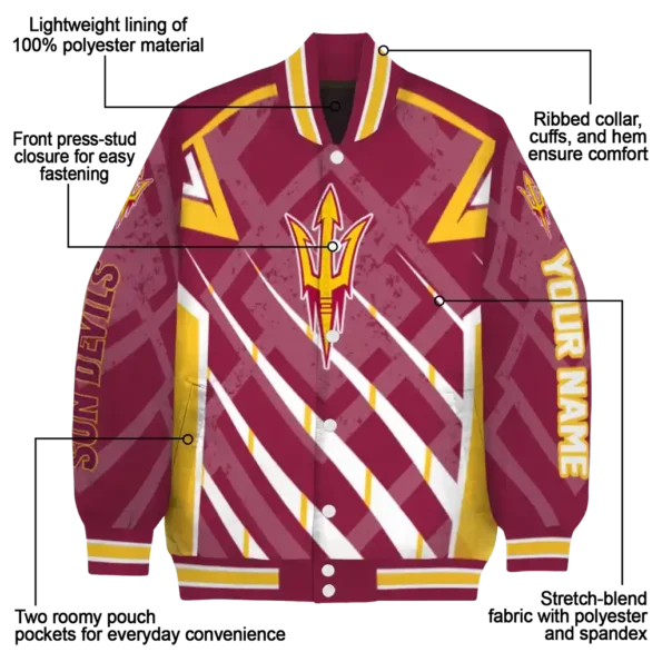 custom arizona state sun devils chevron angles maroon varsity jacket new arrival.webp