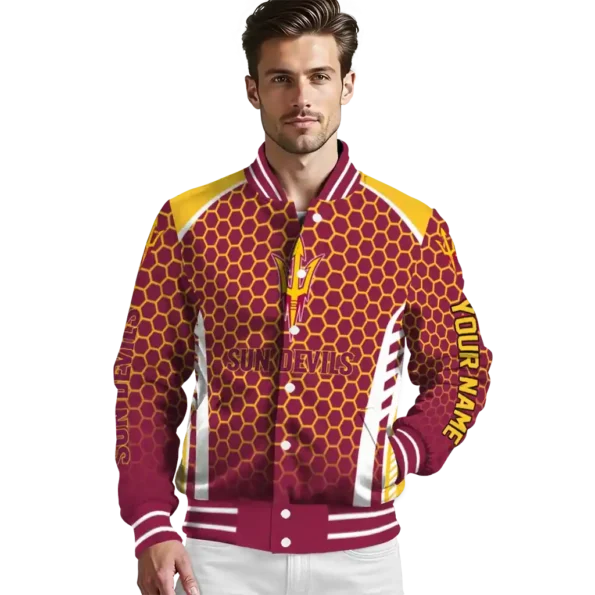 custom arizona state sun devils hexagon grid maroon varsity jacket high quality.webp