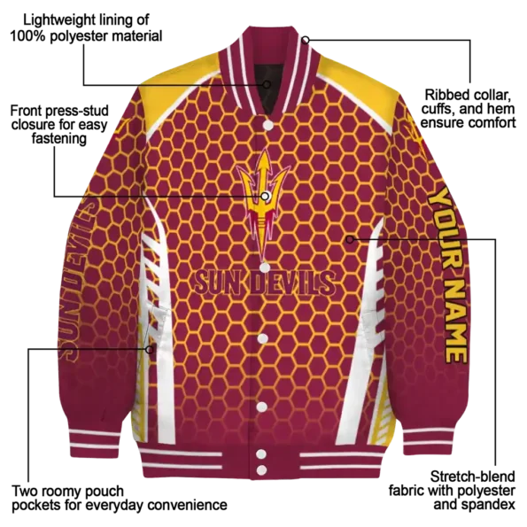 custom arizona state sun devils hexagon grid maroon varsity jacket new arrival.webp