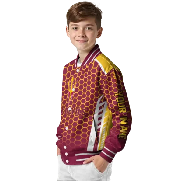 custom arizona state sun devils hexagon grid maroon varsity jacket trendy.webp